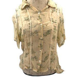 Rosettes Rayon Mesh Button Down Top Size M